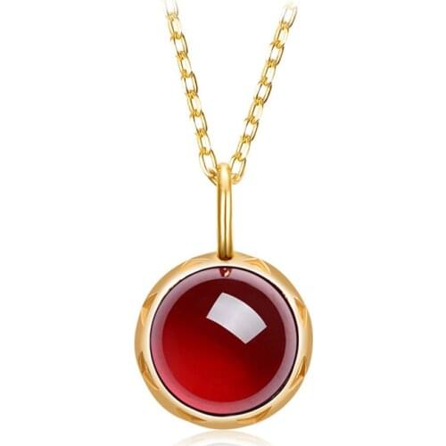 925 Sterling Silver Garnet Pendant Necklace Plating Yellow Gold Stone Size 7mm Birthday Gift Quality Assurance