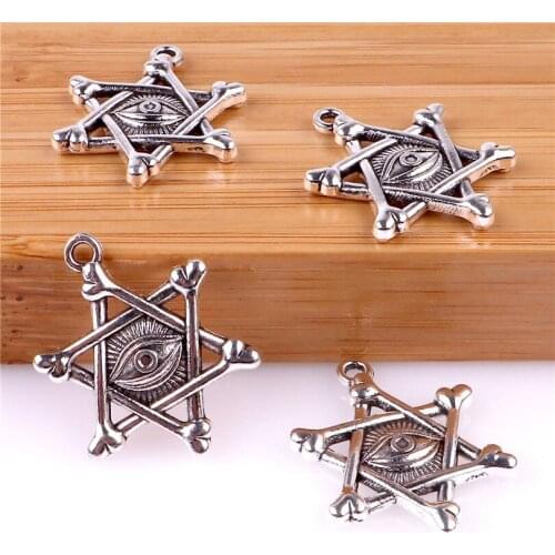 12pcs 19.6*25mm Antique Silver Plated Star Evil Eye Charms Pendants for Bracelet Jewelry Making DIY Handmade 23533