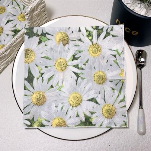 20Pcs/Pack White Daisy Flowers Decoupage Paper Napkins Flowral Tissues for Wedding Party Supplies Serviette for Home Deccor