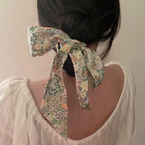Luna&Dolphin Women Narrow Small Scarf 100x6cm Green Flower Printed Silk Feeling Bag Ribbon Headbands Multifunction Streamer Tie