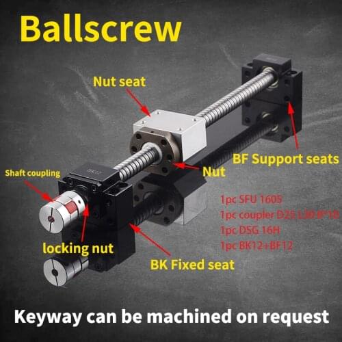 Ballscrew SFU1605 550 length 300 700 1000 C7 End Machined + Ballnut + Nut Housing BK/BF12 End Support + Coupler RM1605 Ballscrew