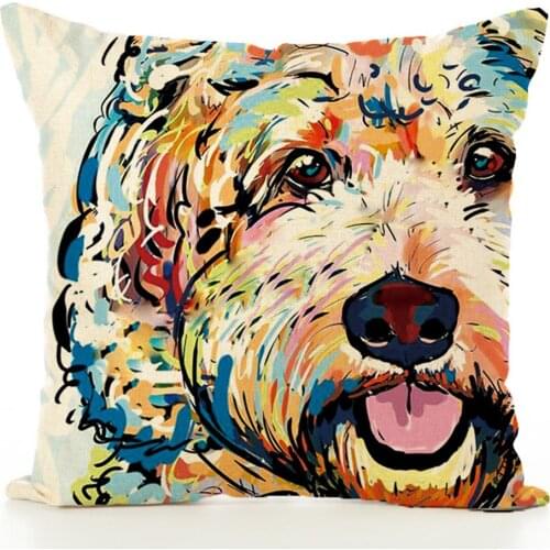 Cute Dog Patttern Printing Square Linen Throw Pillow Cover for Office Sofa Chair