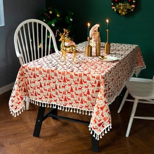 Modern Christmas Table Cloth Rectangular Fabric Household Items Table Cloths for Home Fabric Linen Tablecloth with Embroidery
