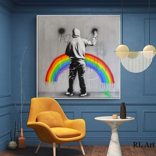 Modern Painting Street Griffiti Art Canvas Posters and Print on the Wall Griffiti Paint Rainbow Picture for Living Room Decor