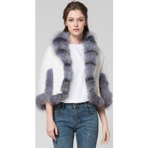 SRR010 Genuine Mink Fur Knitted Wine Red Coat Russian Womens Winter Real Mink Fur Shawl /jacket With Real Fox Fur Collar