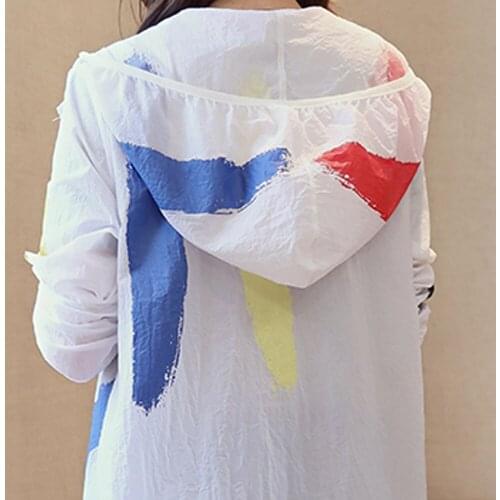 Sunscreen clothing women womens summer printed beach sunscreen thin long large size white coat