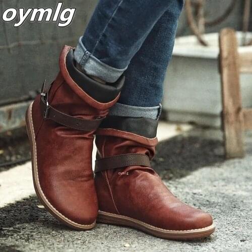 2021 winter new European round head belt buckle flat bottom casual Martin boots women High Quality Botines Mujer Botas