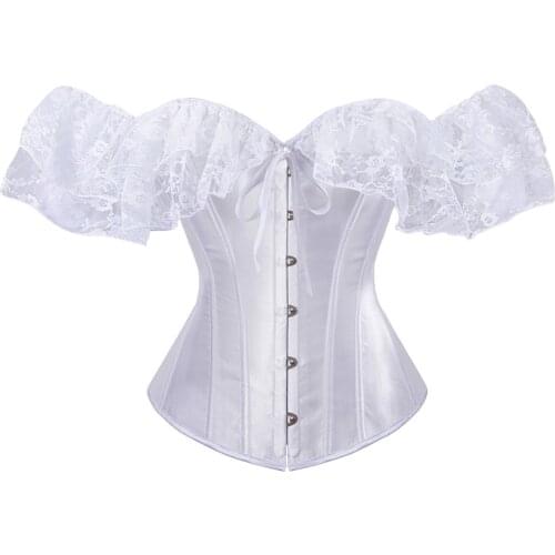 Satin Gothic Corset Women Sexy Waist Trainer Corset Shaper Plus Size Corpete Corselet with lace short sleeve