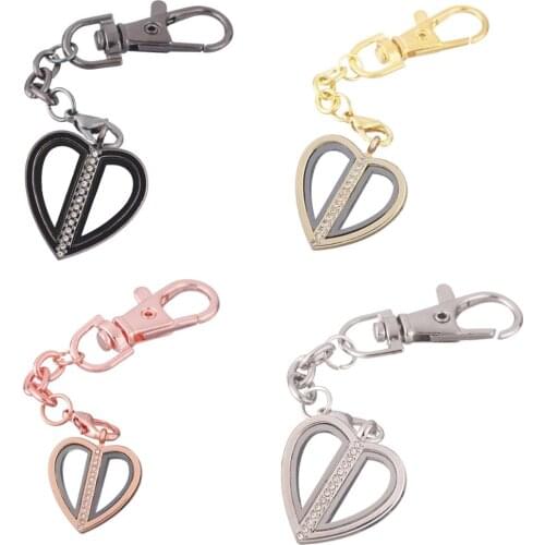 1pcs Two half Heart crystal Alloy Floating charm Locket Keychain with Lobster clasp DIY twist memory Glass locket Key chain