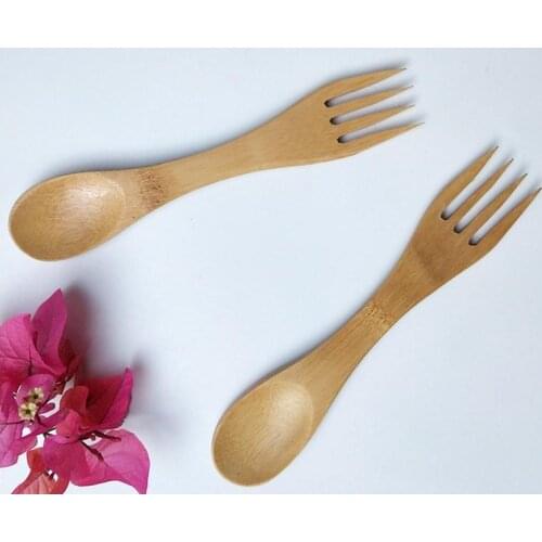 100% Natural Bamboo Spoon Fork All IN One Portable Travel Cutlery Set Wholesale Bamboo Dinerware SN1262
