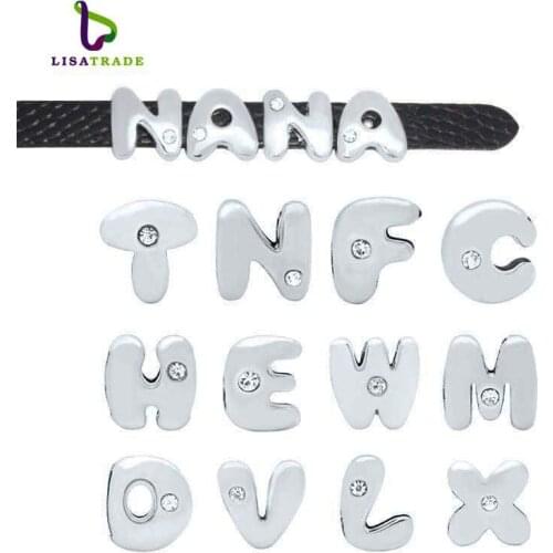 1300Pcs One Rhinestone Fat Slide letter charms A-Z English Alphabet Fit For 8mm Mesh wristband bracelet LSSL05*1300