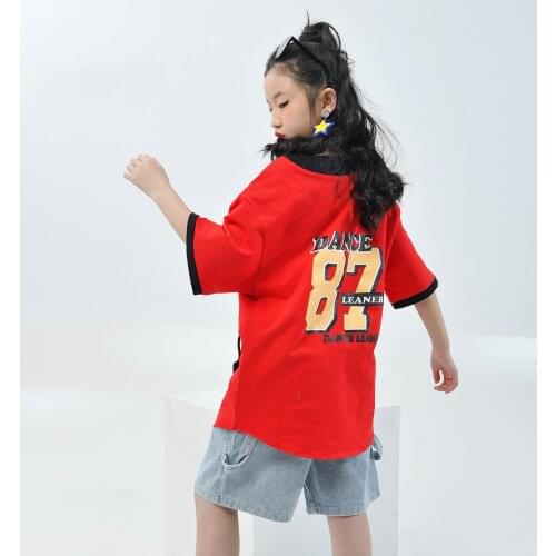 2021 ChildrenS Day Jazz Performance Costumes Red Short Sleeved Shorts Hip Hop Dance Clothes Girls Street Dance Outfits DQS6814