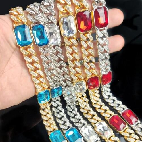 AITIEI 12mm Miami Cuban 3 Colors Stone Chain Necklace For Women High Quality Micro Pave Cubic Zirconia Hip Hop Jewelry For Gift