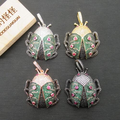 APDGG 31x33mm lady beetle Gold plated cubic zircon CZ Paved Connector Charms necklace pendant Jewelry DIY Jewelry Findings