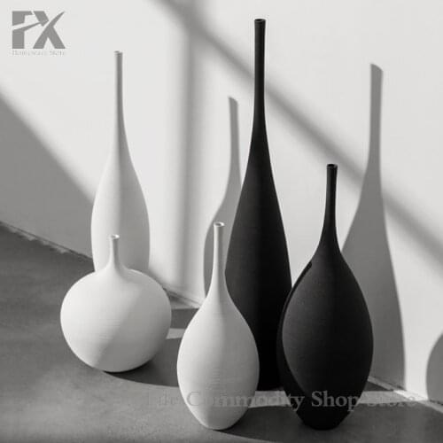 White and Black Modern Minimalist Handmade Art Zen Vase Ceramic Ornaments Living Room Model Home Decoration Vase Gift