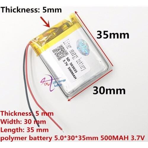 Free shipping) 3.7V Battery 053035 500mah lithium-ion polymer battery quality goods of CE FCC ROHS certification authority