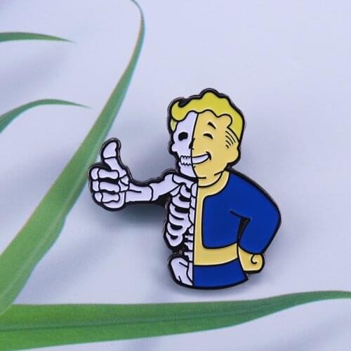 Fallout pin skull thumbs-up brooch pip boy badge Halloween gift horror art jewelry