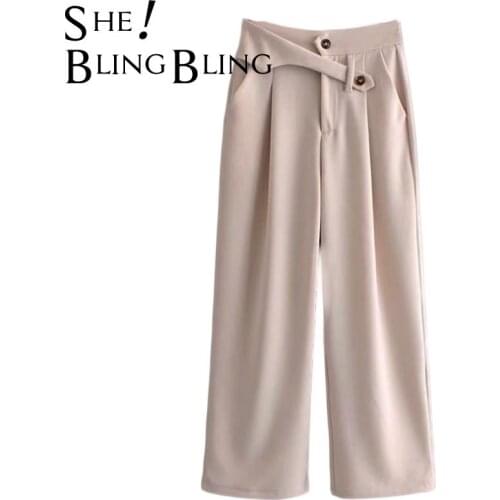 SheBlingBling Women Fashion Simplicity Elegant Sense Of Design Trousers Female Solid Color Commute Loose Pants Office Lady Work