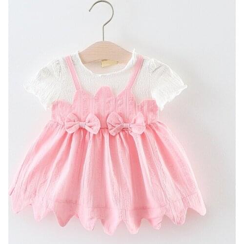 ZSXPMORE Children Dress Summer Girls Baby Bow Dress Cotton Kids Clothes Cute Short Sleeve Princess Dress