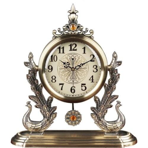 European Light Luxury Metal Clock Sitting Room Quiet Desk Table clock Ornaments Home American peacock decorative sitting clock
