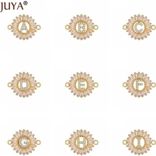 Juya Luxury Crystal Round Letter Charms Connectors For Jewelry Making Breloque diy Bracelet Charm Accessories