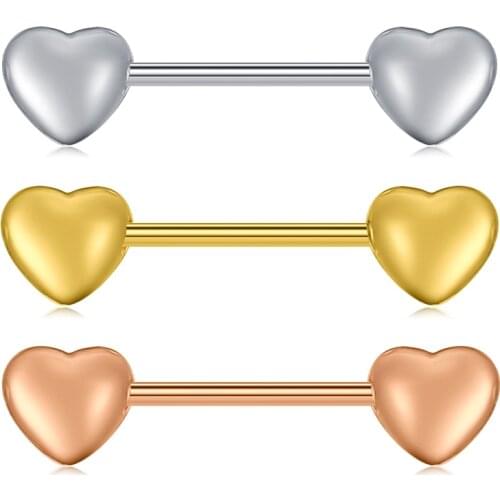 14G Love Heart Cubic Zirconia Nipple Rings Bar 316L Stainless Steel Tongue Ring Barbell Piercing Body Jewelry