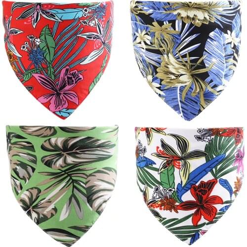 Summer Dog Triangular Scarf Hawaii Beach Leaf Pattern Puppy Towel Bibs Polyester Dogs Collar Home Pet Dress Up Accessories