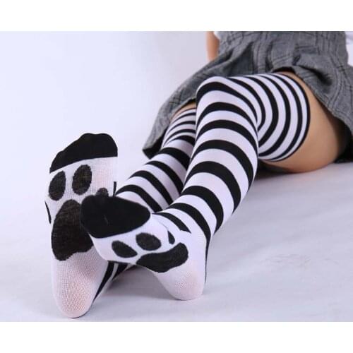 Kawaii Cat Claw Women Socks Cartoon Cute Striped Knee High Socks Ins Anime Dance Happy Funny Tights With Cat Paws Christmas Gift
