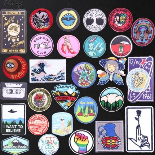 Pulaqi Fahion Wave Punk Patch Styling Mouldings Iron On Patches Embroidered Patches for Clothes Decorative DIY Badge For Kids F