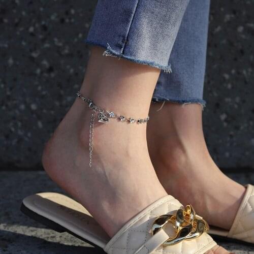 Fashion Retro Plum Blossom Peach Heart-shaped Anklet Bracelet Foot Bracelet Fashion Jewelry for Women Ankle Wholesale