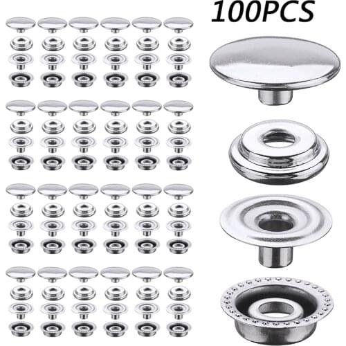 100x Stainless Steel Snap Fastener Kit Press Stud Button For Marine Boat Canvas Leather Craft Repair Fastener Accessories 15mm