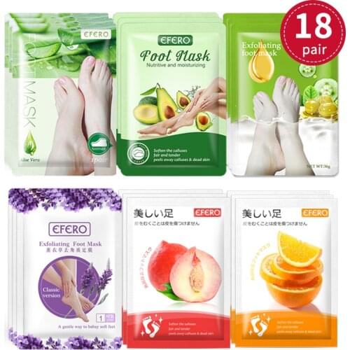 EFERO 18Pair Exfoliating Foot Peeling Socks for Pedicure Socks Dead Skin HeelFeet Mask Foot Mask Avocado Orange Skin Care