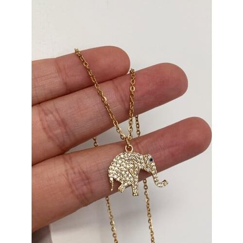 New Cute Elephant Necklace MicropavéPendant NecklaceLadies Mens Fashion Gold CubicZircon Pendant Steel Chain Necklace Jewelry