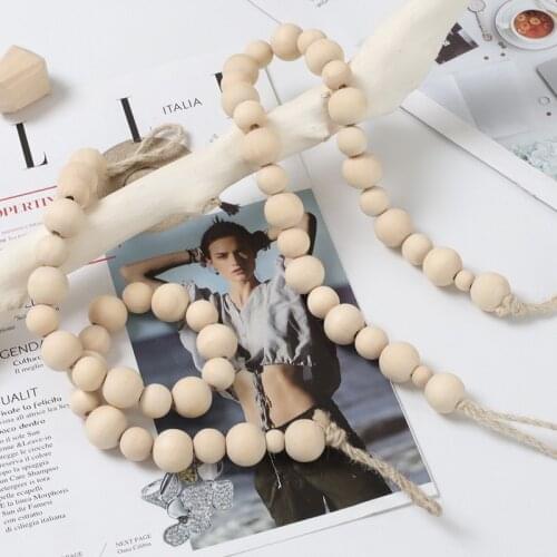 New Curtain Tieback Curtain Strap Wooden Bead Curtain Buckle Clip Tie Rope Environmental Protection Beige Cotton Rope Strap