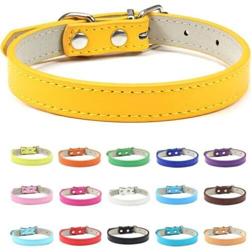 PU Leather Pets Dog Collar Pure Color Adjustable Soft Small Medium Large Dogs Neck Strap Puppy Cat Supplies Asccessories Collars