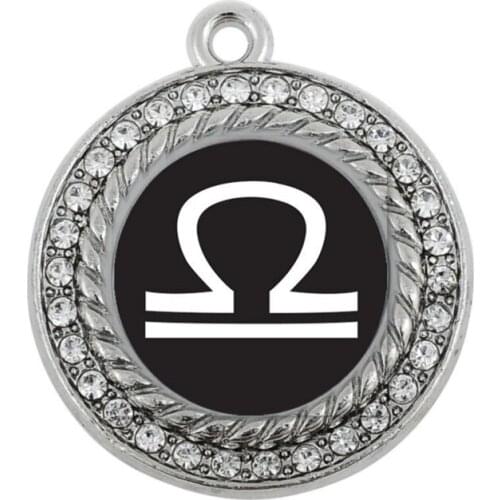 LIBRA ZODIAC SQUARE CIRCLE CHARM antique silver plated jewelry