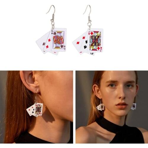 Funky Aces Playing Card Earrings Punk Poker Hand Game Casino Fun Costume Jewelry Game Cards Earrings for Women Girls