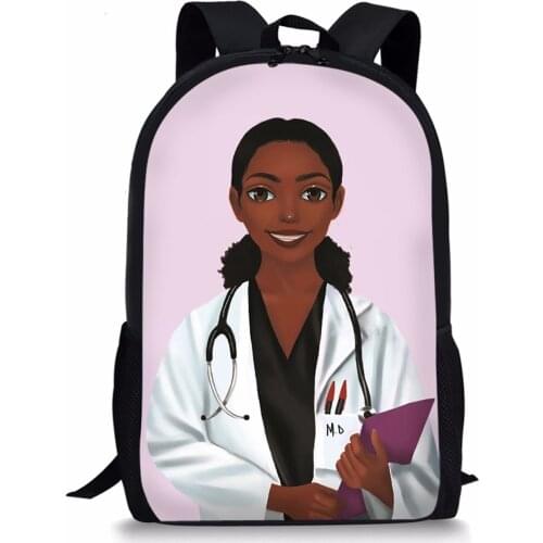 Nurse African Black Hairstyle High Students School Bag For Teenager Backpack Travel Package Doctor Shoulder Bag Women Mochila