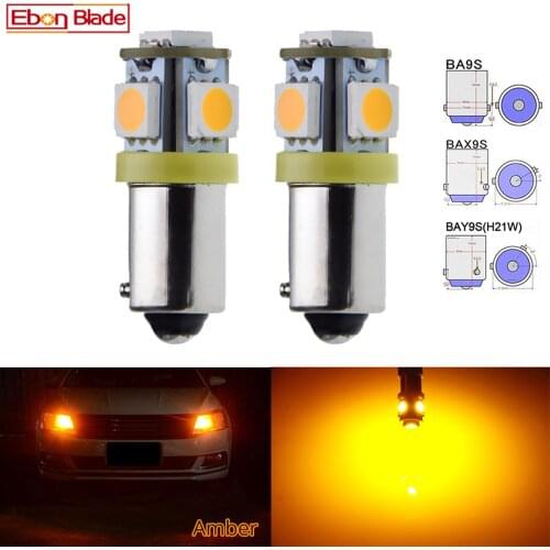 2X Car LED Bulb White Amber Yellow Auto Interior Dome Map Reading Instrument Light BA9S T4W BAX9S H6W BAY9S H21W Lamp 6V 12V 24