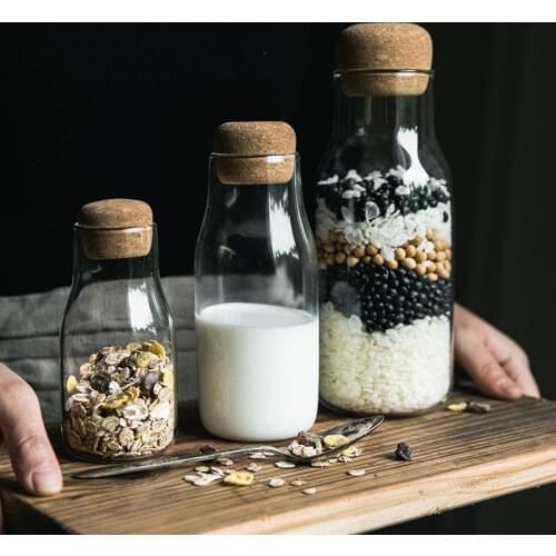 Japanese style heat-resistant cork stopper transparent glass sealed jar household tea canister coffee storage grain storage jar