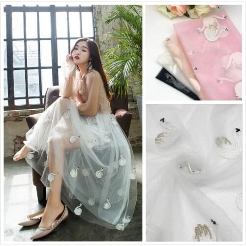 Net yarn Cygnet embroidery fabric Spring and summer childrens clothing womens dress wedding dress fabric
