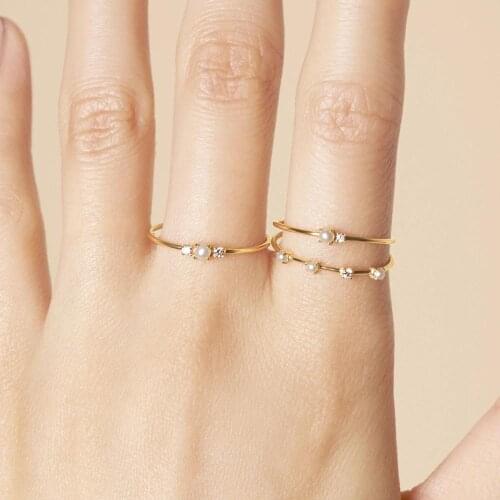Delicate minimal minimalist vermeil jewelry thin small circle girl women stack stacking band pearl ring