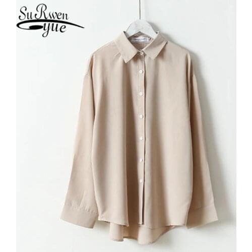 Vintage 2021 Long Sleeves Satin Blouse Femme V Neck Fashion Silk Blouse Blusa Mujer Elegante Ladies Tops and Blouse 6657 50