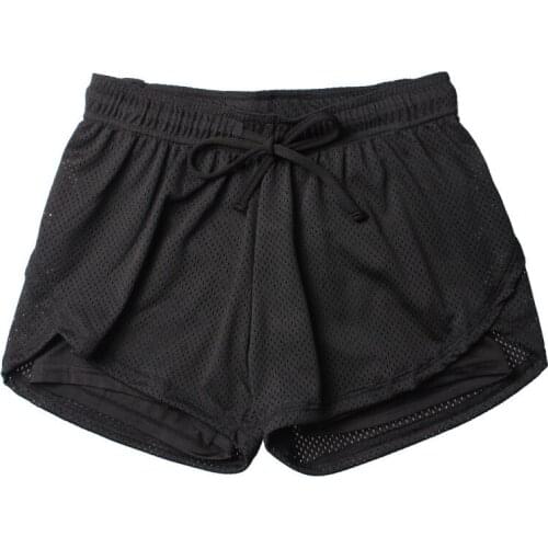 Girl Women Two Layer Sports Short Mesh Drawstring Yoga Shorts Quick Drying Clothing