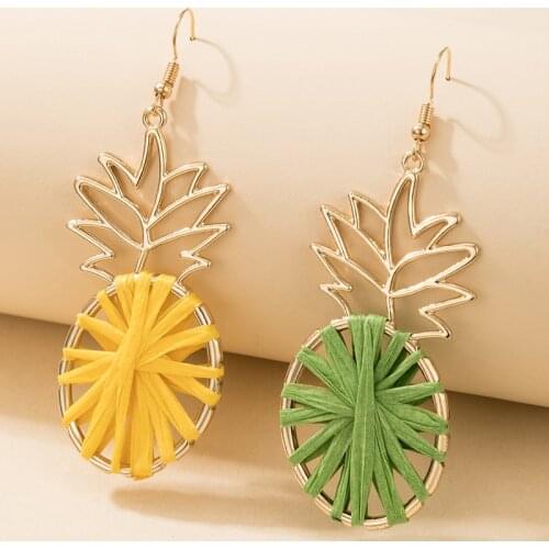 HuaTang Handmade Pineapple Drop Earrings for Women Colorful Hollow Fruit Geoemtric Dangle Earrings Charms Jewelry Party 18427