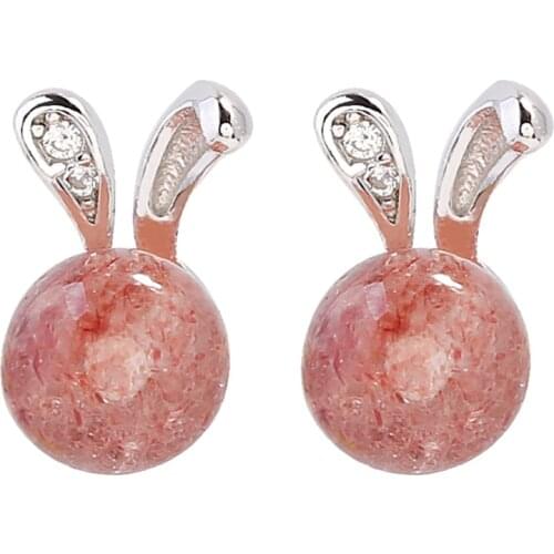 REETI rabbit Strawberry crystal Earrings 925 Sterling Silver Earrings for Women Statement Jewelry Brincos Pendientes bijoux