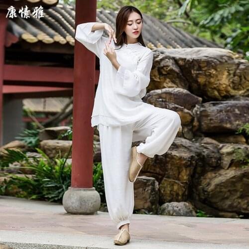 Spring Women Yoga Set Taichi Meditation Suit Cotton Linen Loose Wide Leg Yoga Pant Yoga Shirt Jogger Casual Exercise casual Set