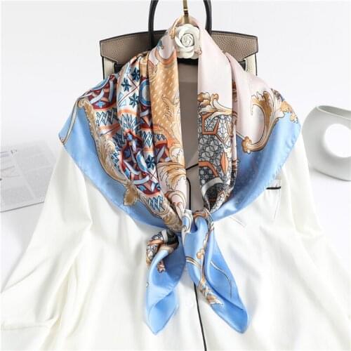 2021 Women Scarf Design Print Silk Square Neckercheif Shawl Wraps Foulard Female Hijab Scarves Fashion Bandana Pashmina New