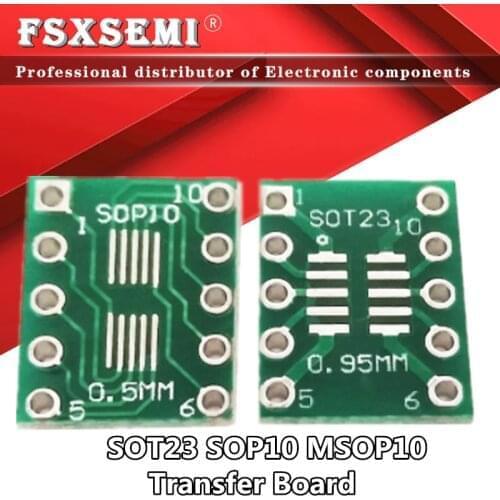 100pcs SOT23 SOP10 MSOP10 Umax SOP23 to DIP10 Pinboard SMD To DIP Adapter Plate 0.5mm/0.95mm to 2.54mm DIP PCB Transfer Board