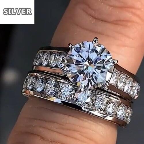 2/pcs Hot-selling platinum zircon jewelry traditional gorgeous ring fashion couple ring luxury Valentines Day gift diamond band
